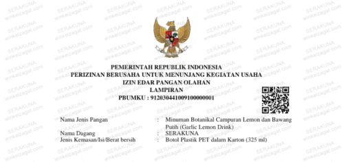 SERTIFIKAT BPOM SERAKUNA - JUS BAWANG PUTIH TUNGGAL LANANG